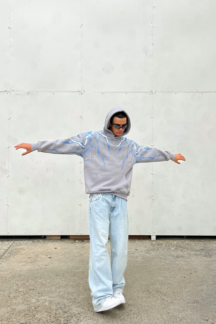 Lightning Baskılı Oversize Hoodie
