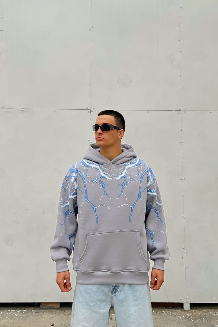 Lightning Baskılı Oversize Hoodie