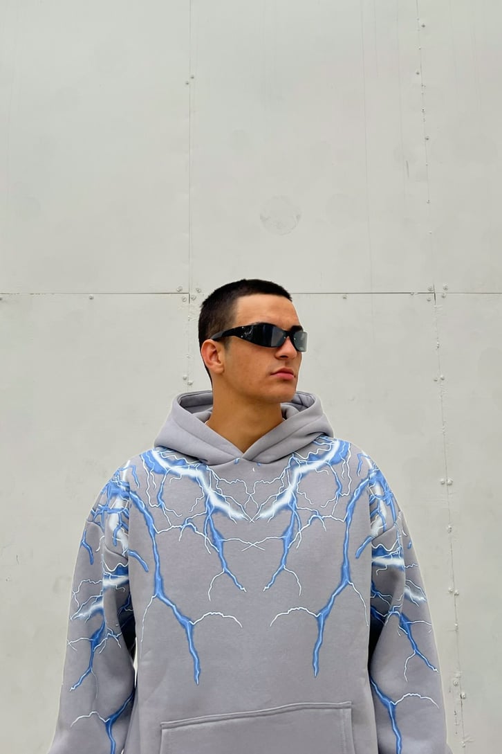 Lightning Baskılı Oversize Hoodie