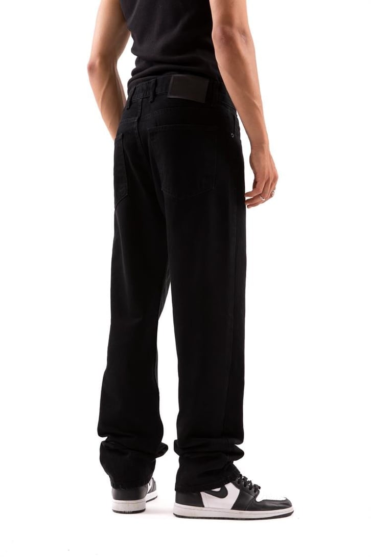 Lightning Baskılı Siyah Baggy Jean