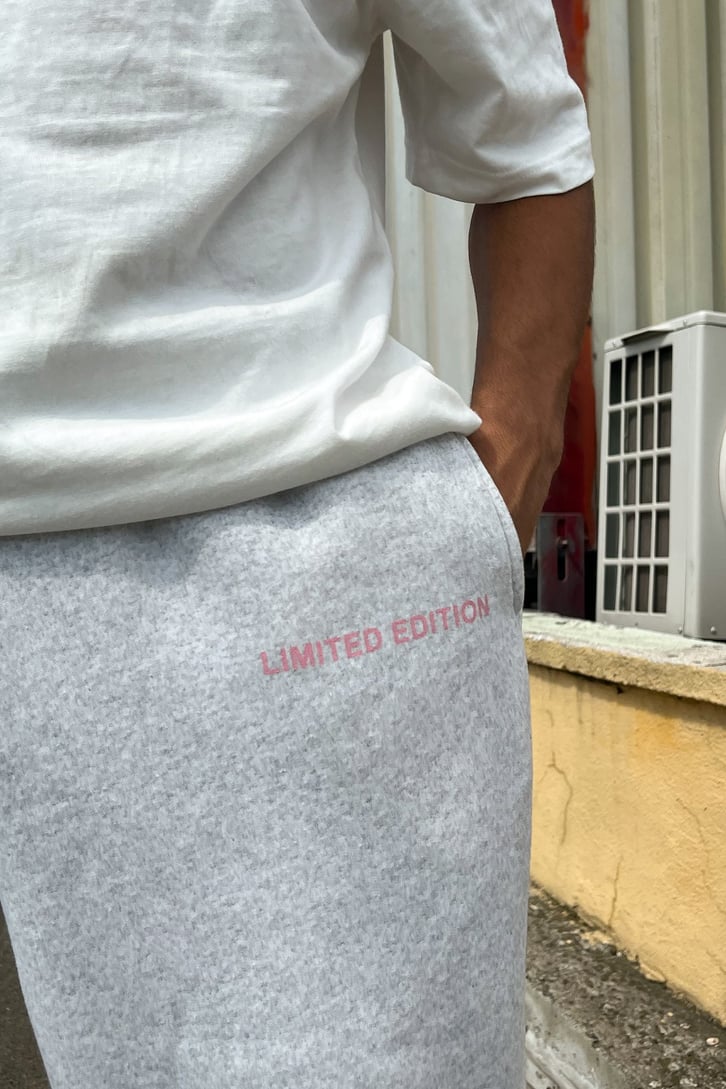 Limited Baskılı Gri Melanj Jogger Eşofman Altı