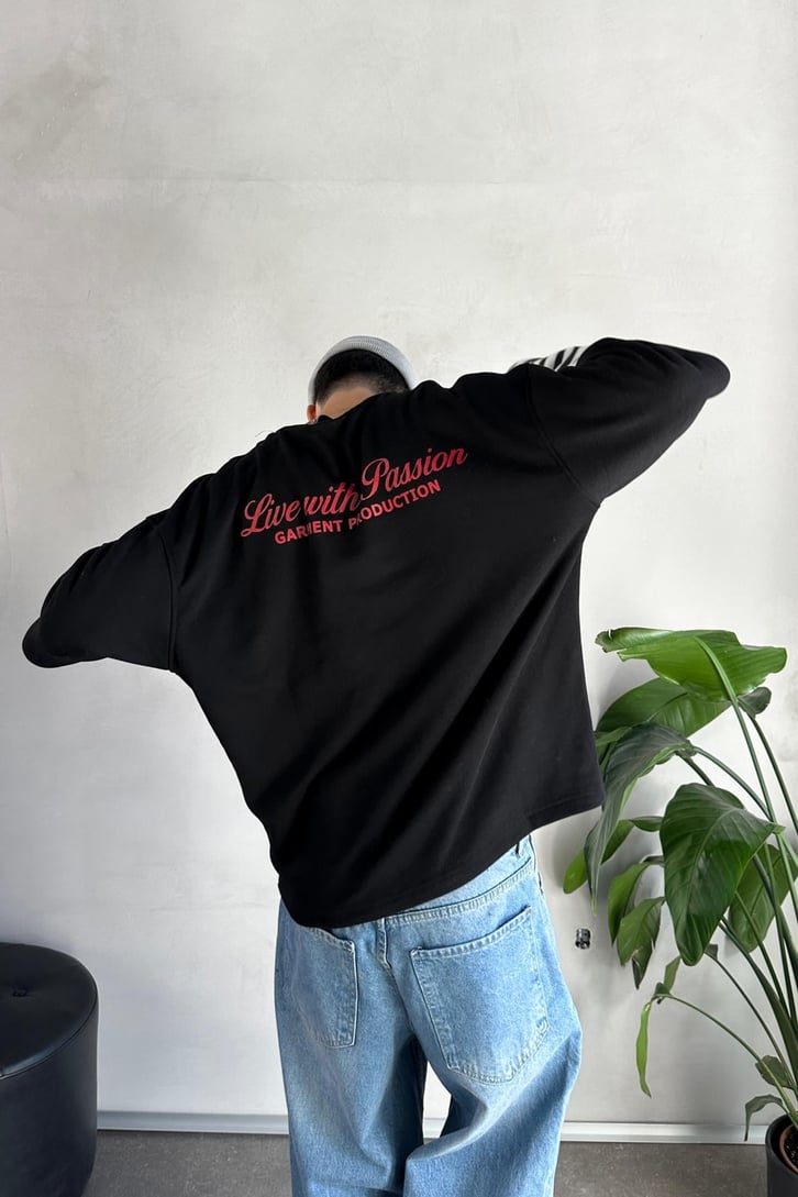 Live With Passion Baskılı Bisiklet Yaka Sweat