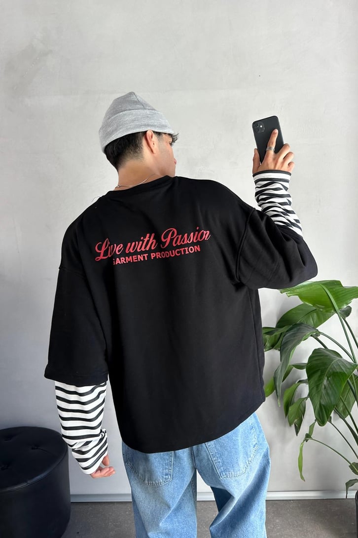 Live With Passion Baskılı Bisiklet Yaka Sweat