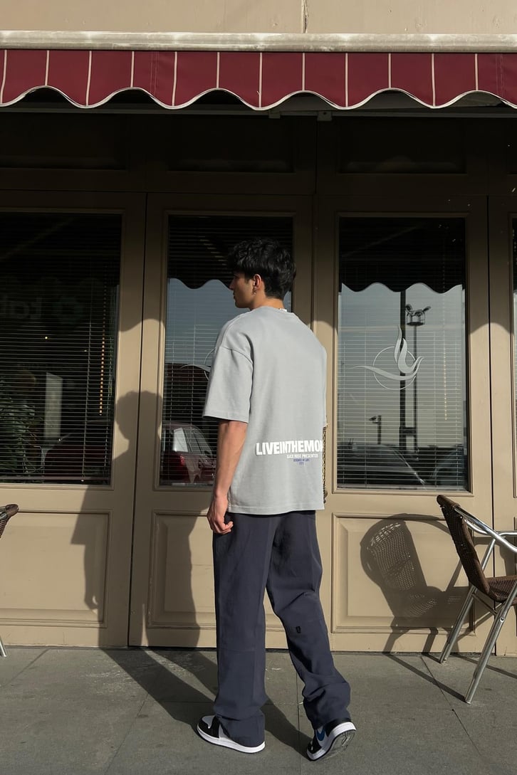 Liveinthemoment Baskılı Gri Oversize Tişört
