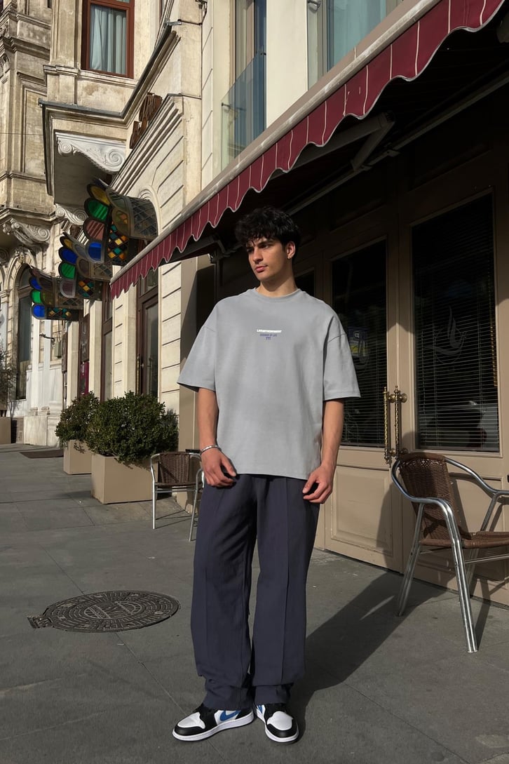 Liveinthemoment Baskılı Gri Oversize Tişört