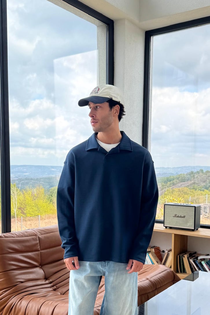 Local Nakışlı Polo Yaka Sweatshirt