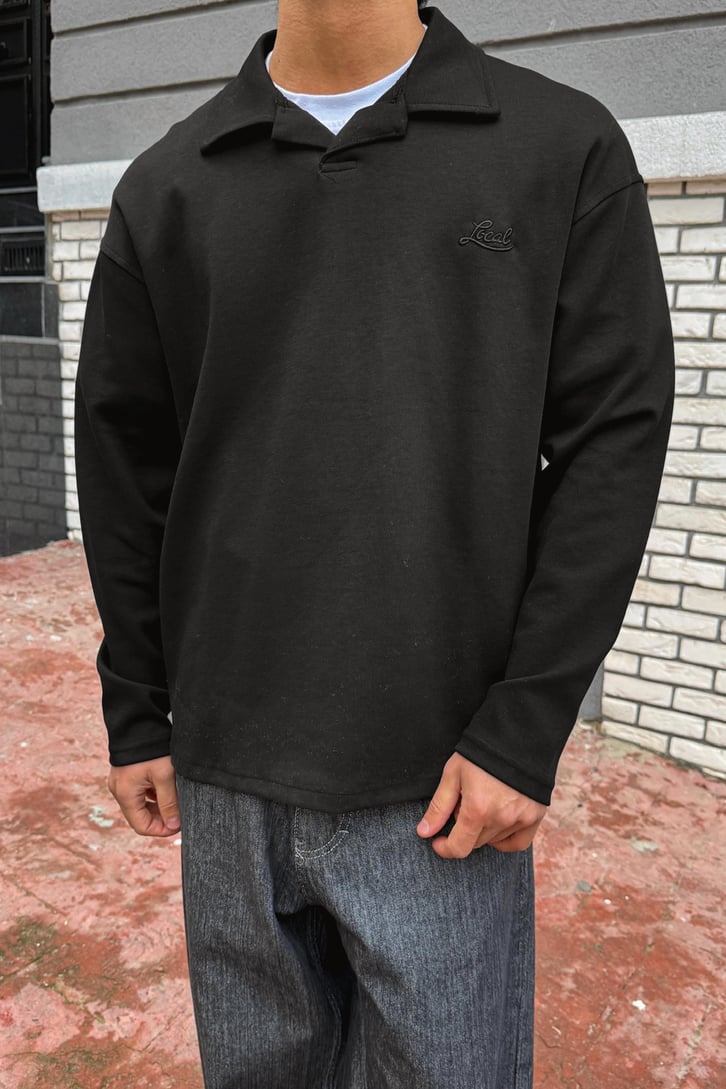 Local Nakışlı Polo Yaka Sweatshirt