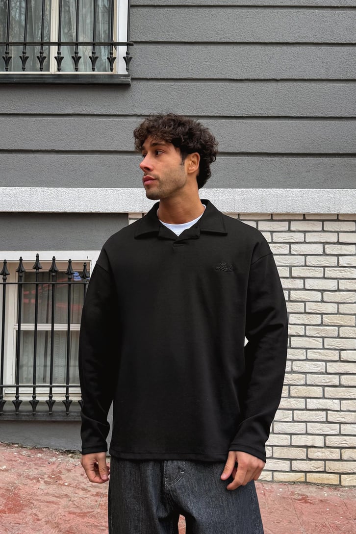 Local Nakışlı Polo Yaka Sweatshirt