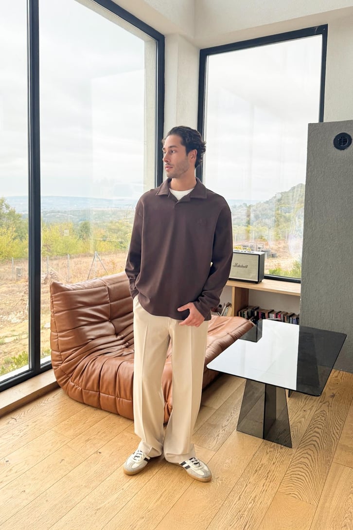 Local Nakışlı Polo Yaka Sweatshirt