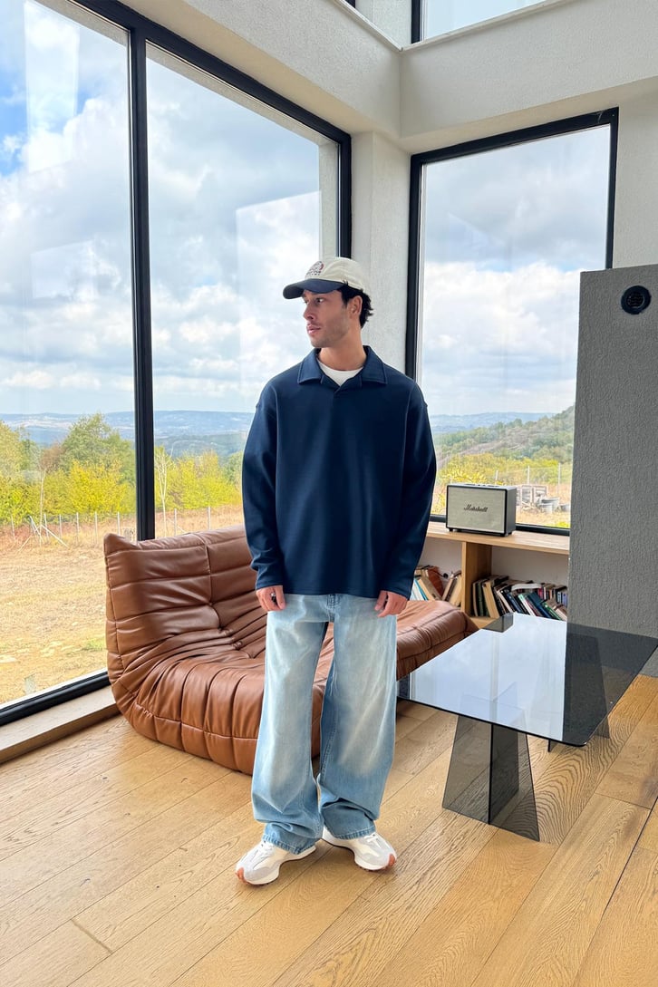 Local Nakışlı Polo Yaka Sweatshirt