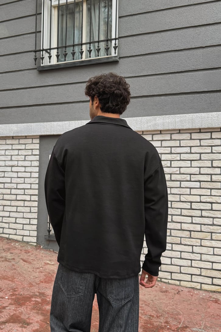 Local Nakışlı Polo Yaka Sweatshirt