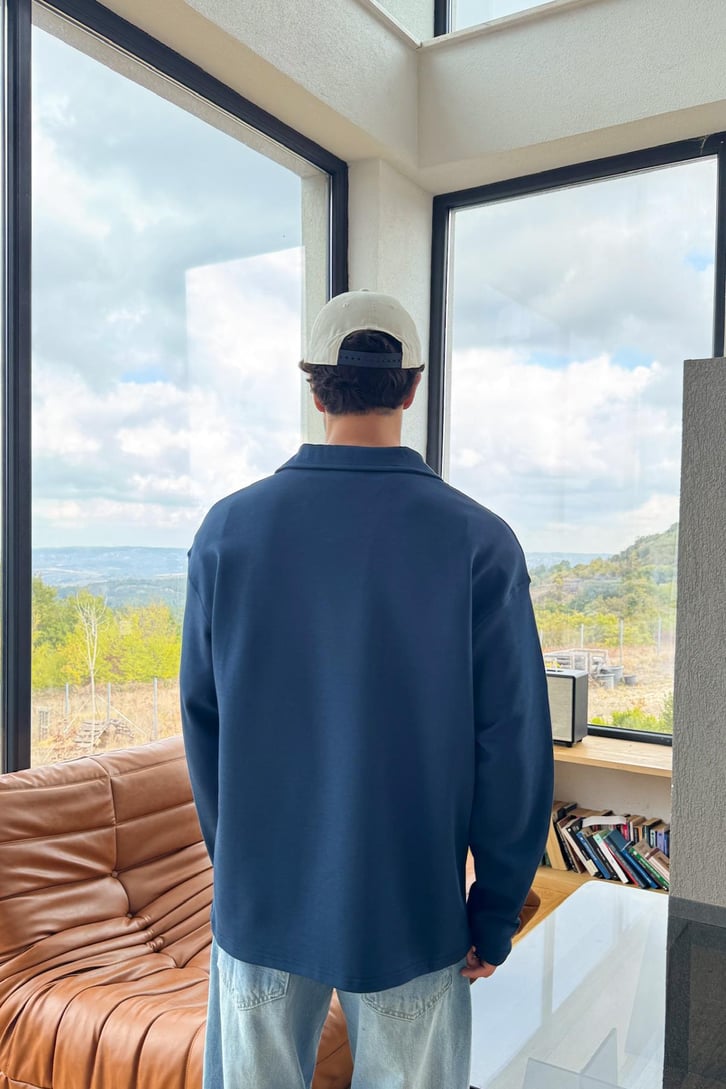 Local Nakışlı Polo Yaka Sweatshirt