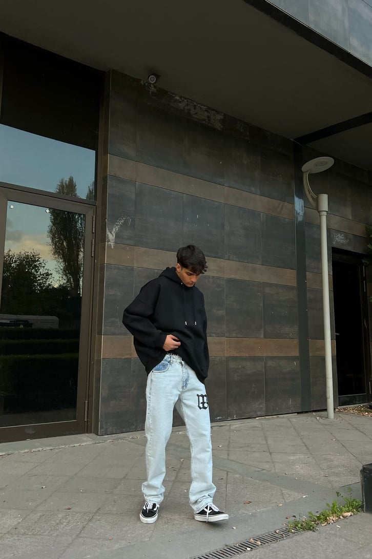 Logo Baskılı Buz Mavi Regular Fit Jean