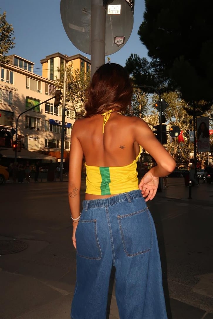 Logo Baskılı Sarı Crop