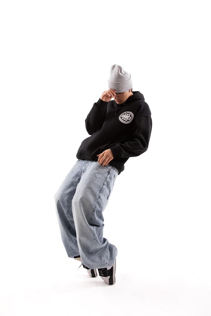 Logo Baskılı Siyah Oversize Hoodie