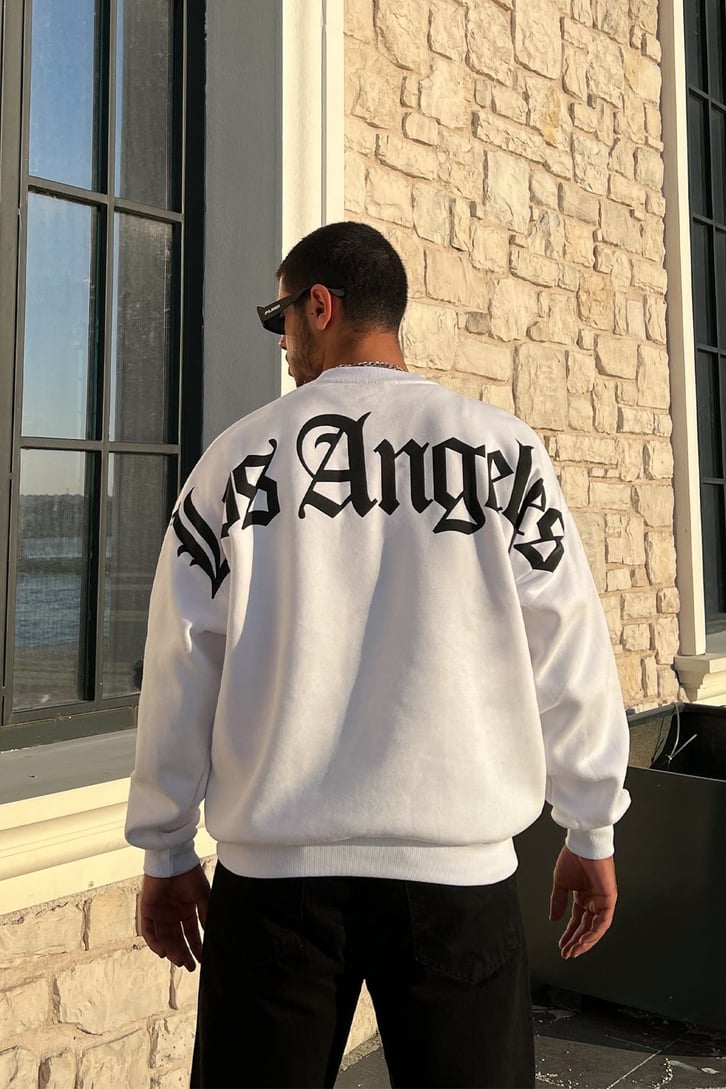 Los Angeles Baskılı BeyazOversize Sweatshirt