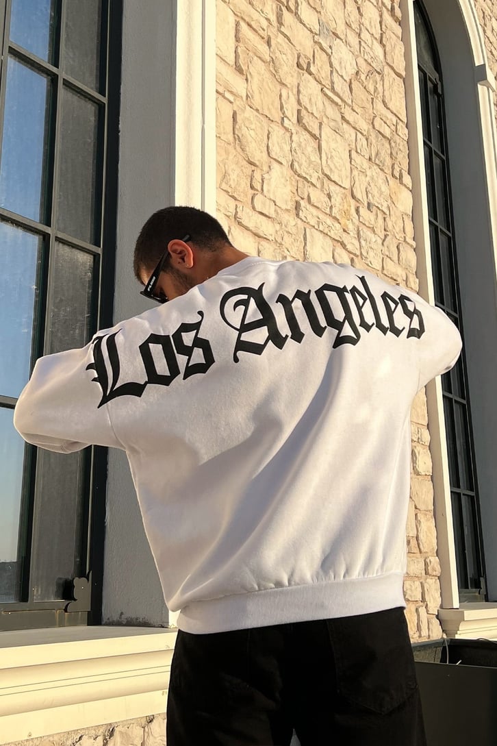 Los Angeles Baskılı BeyazOversize Sweatshirt