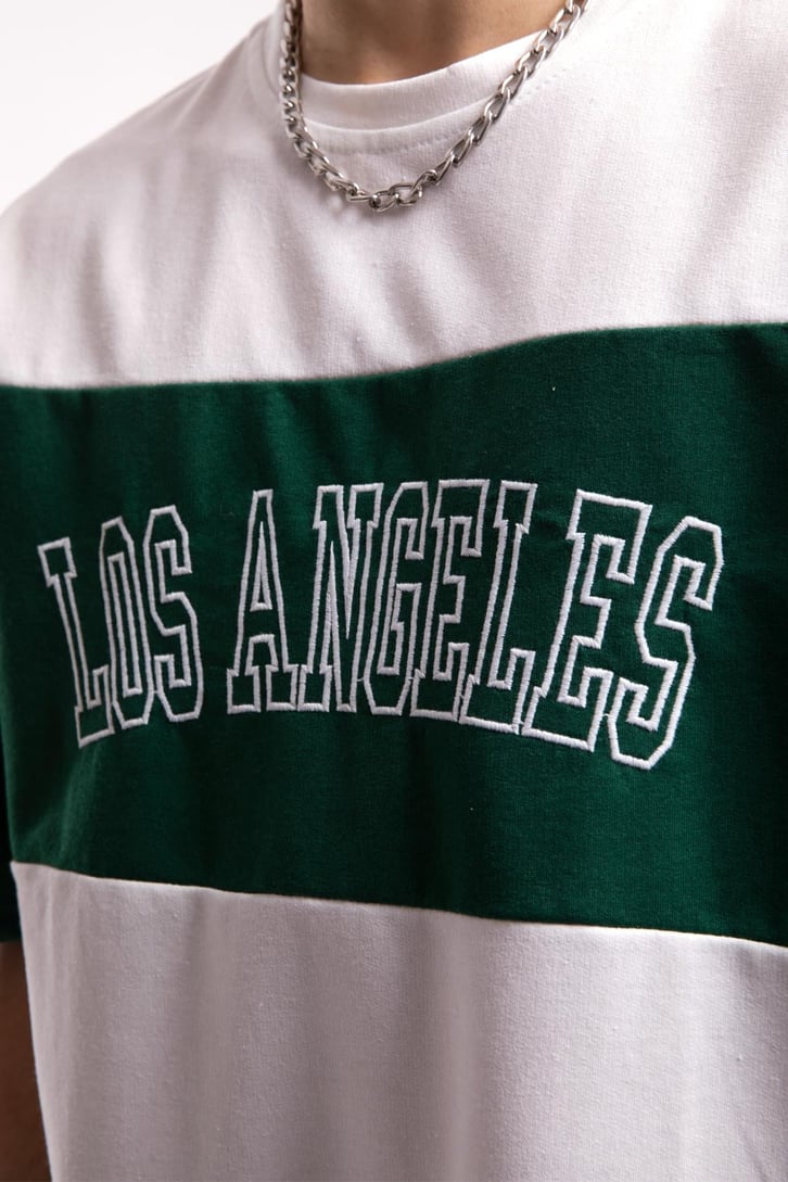 Los Angeles Nakışlı Çizgili Oversize Tshirt