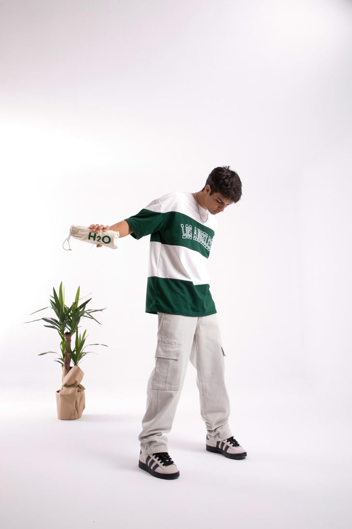 Los Angeles Nakışlı Çizgili Oversize Tshirt