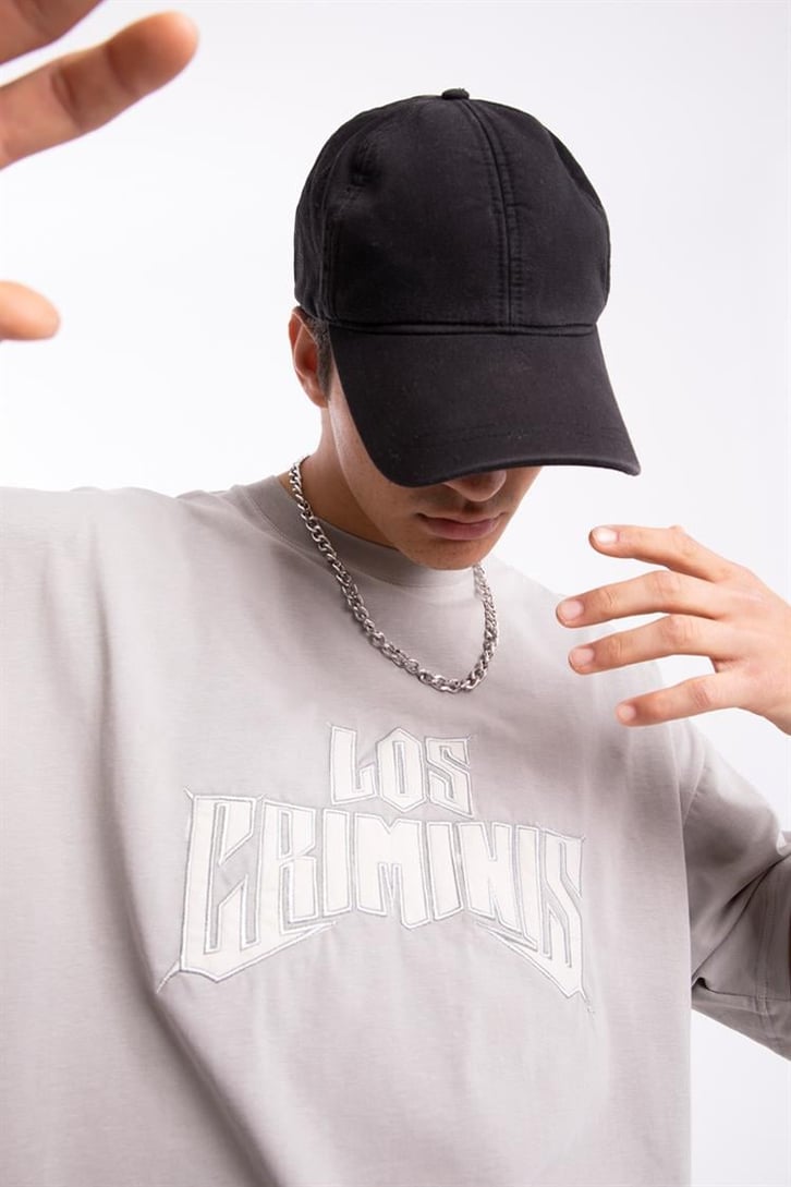 Los Crminis Nakışlı Buz Gri Oversize Tshirt