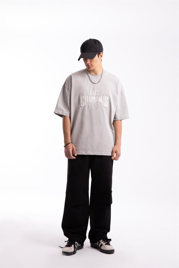 Los Crminis Nakışlı Buz Gri Oversize Tshirt