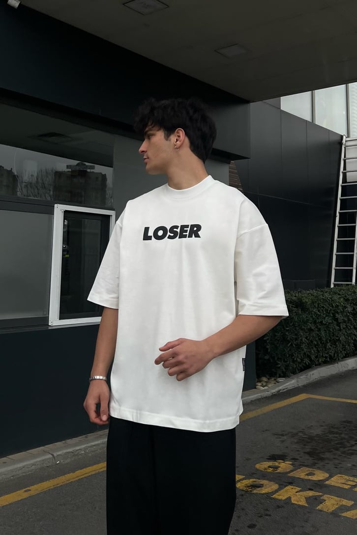 Loser Baskılı Beyaz Oversize Tişört