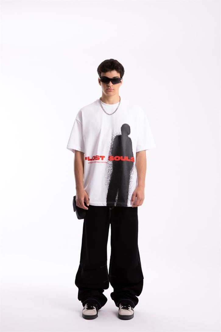 Lost Souls Baskılı Beyaz Oversize Tişört