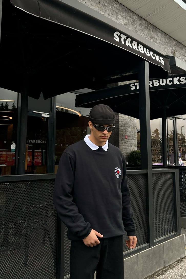 Love Freely Nakışlı Siyah OVersize Sweatshirt FLAW-176-038-003