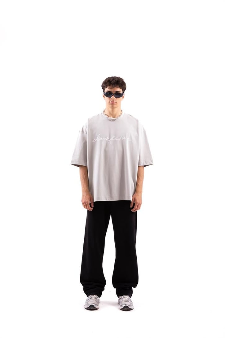 Love Future Baskılı Buz Gri Oversize Tshirt