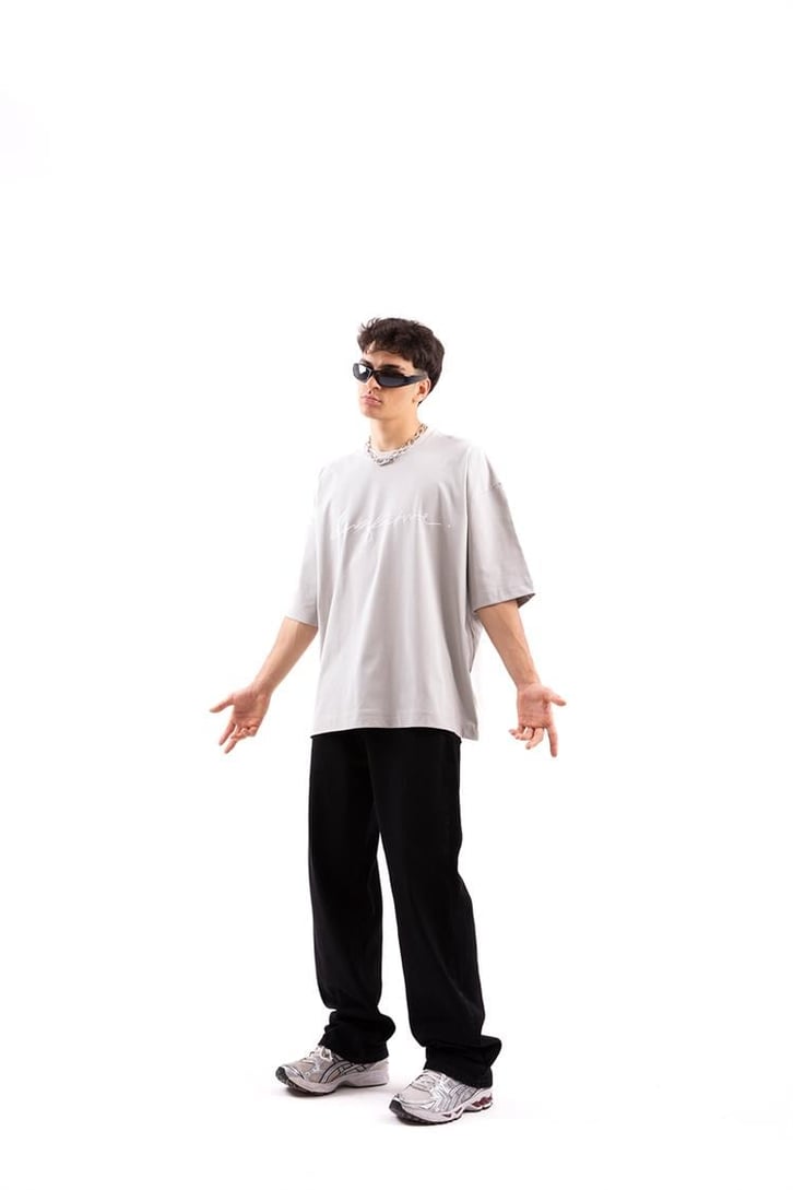 Love Future Baskılı Buz Gri Oversize Tshirt