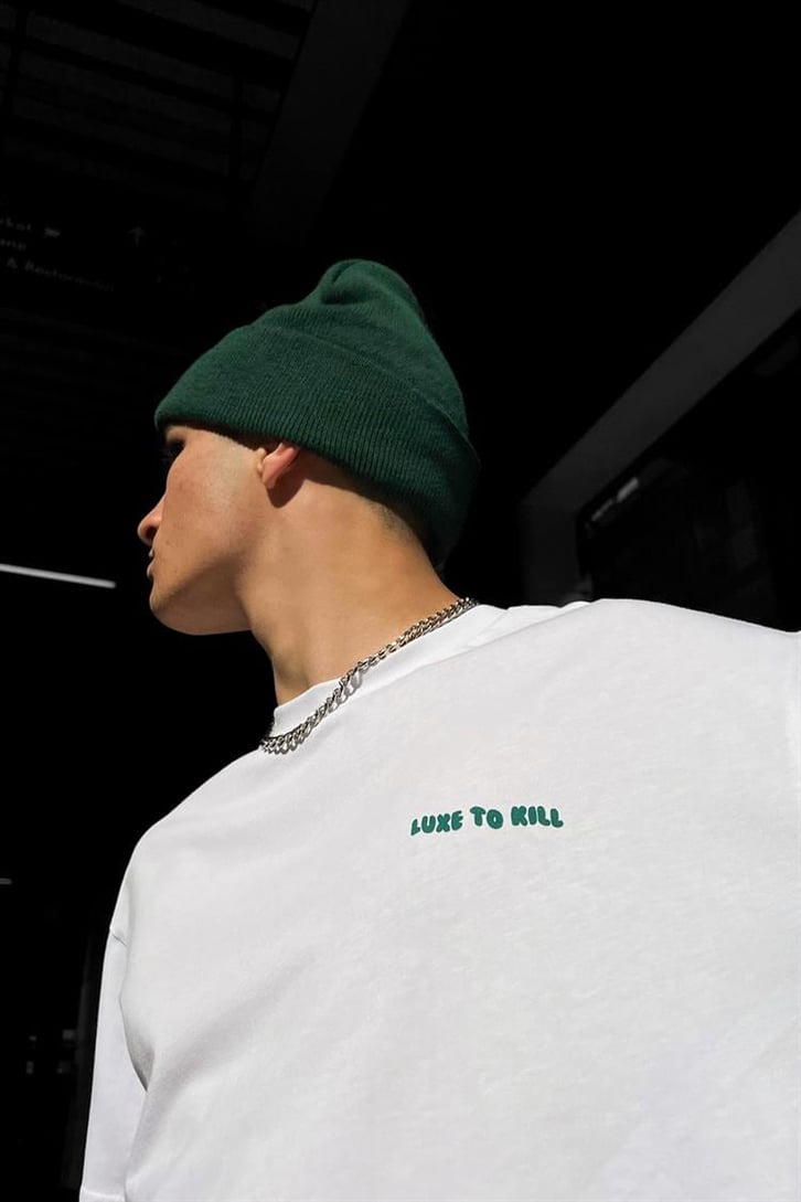 Luxe to Kill Baskılı Beyaz Oversize Tişört
