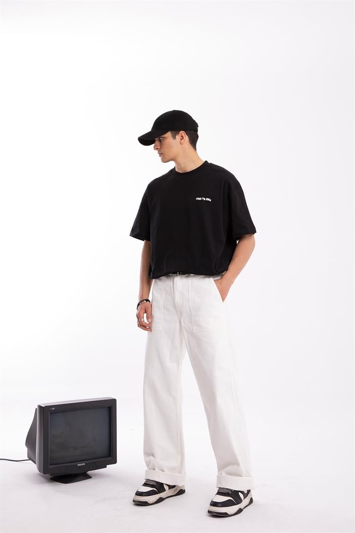 Luxe to Kill Baskılı Siyah Oversize Tişört