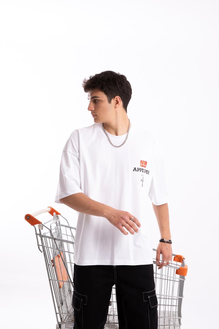 M Apple Baskılı Oversize Tshirt