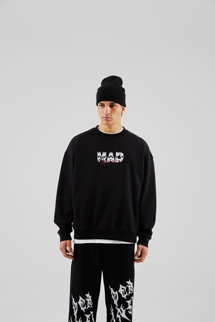 Mad Baskılı Kahverengi Oversize Sweatshirt