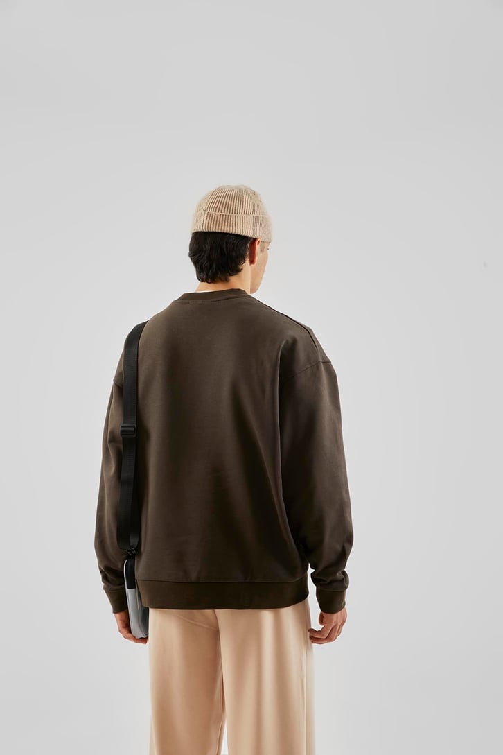 Mad Baskılı Kahverengi Oversize Sweatshirt
