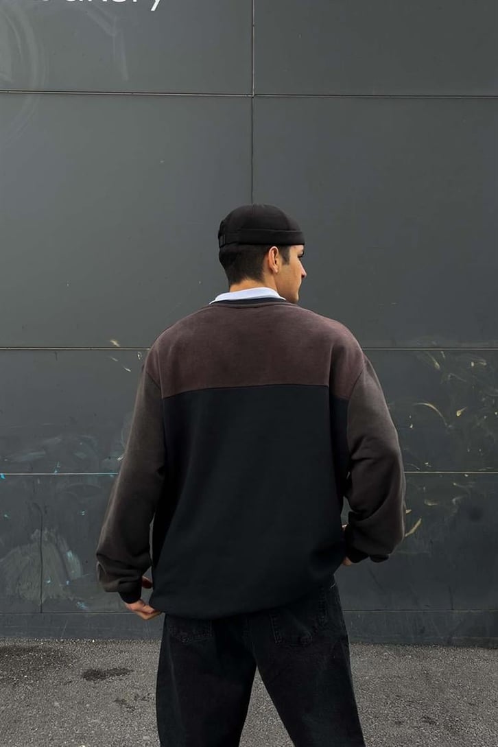 Man Nakışlı Parçalı Oversize Sweatshirt