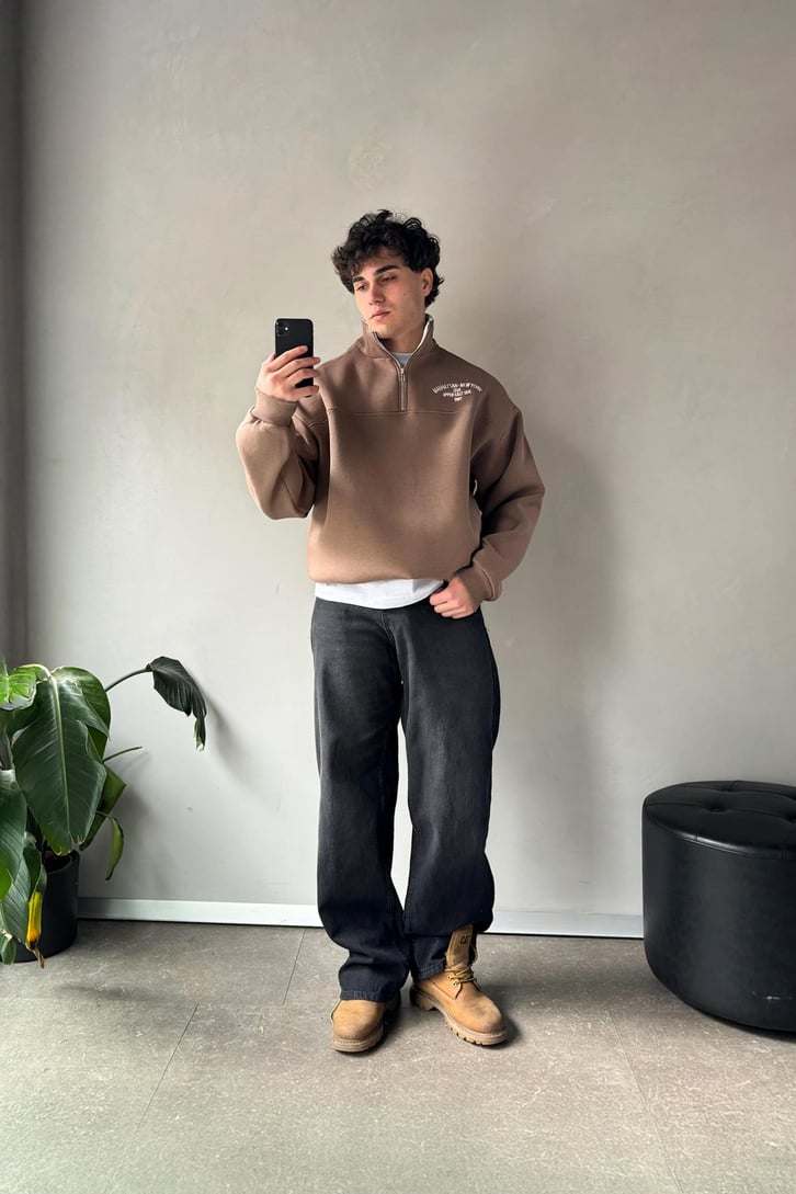 Manhattan New York Nakışlı Polo Yaka Sweatshirt