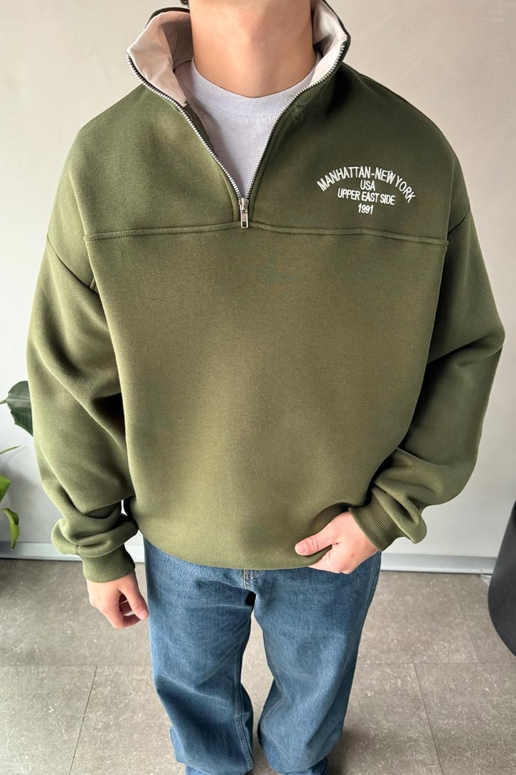 Manhattan New York Nakışlı Polo Yaka Sweatshirt
