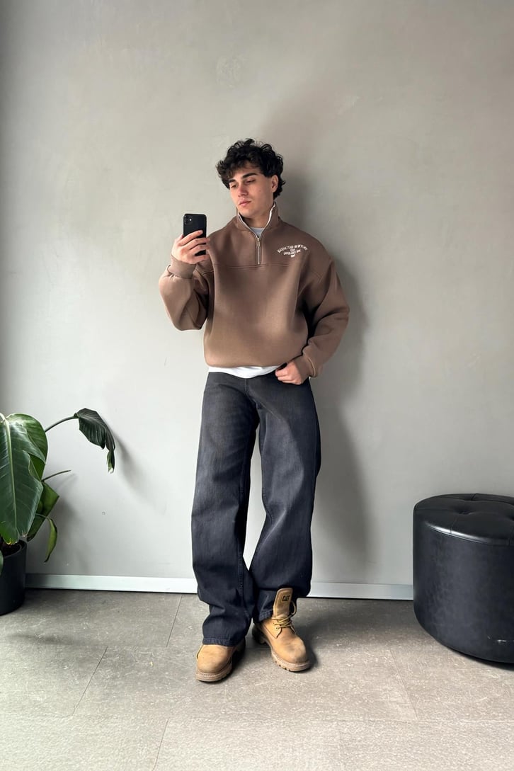 Manhattan New York Nakışlı Polo Yaka Sweatshirt