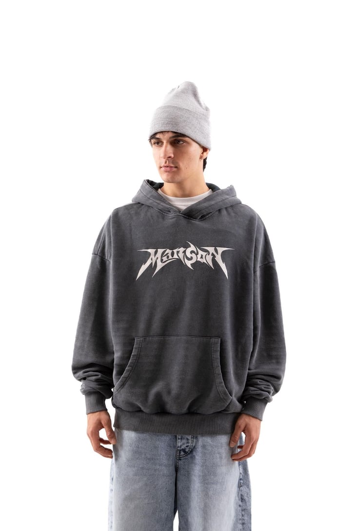 Manson Baskılı Acid Wash Oversize Hoodie
