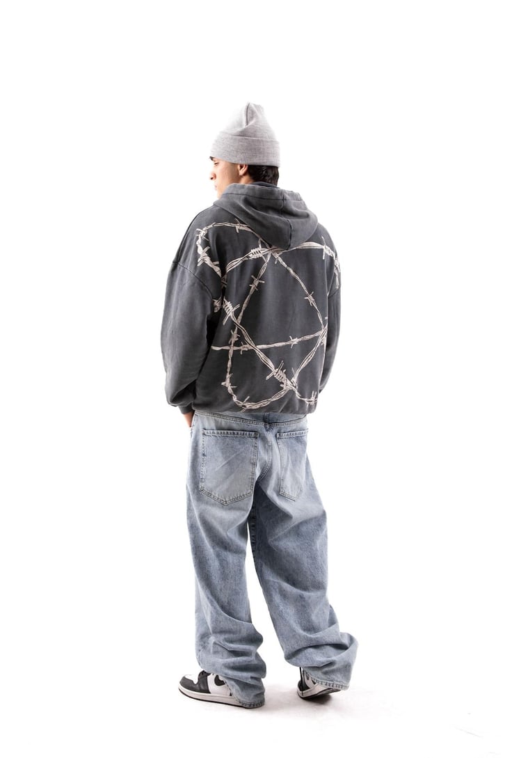 Manson Baskılı Acid Wash Oversize Hoodie