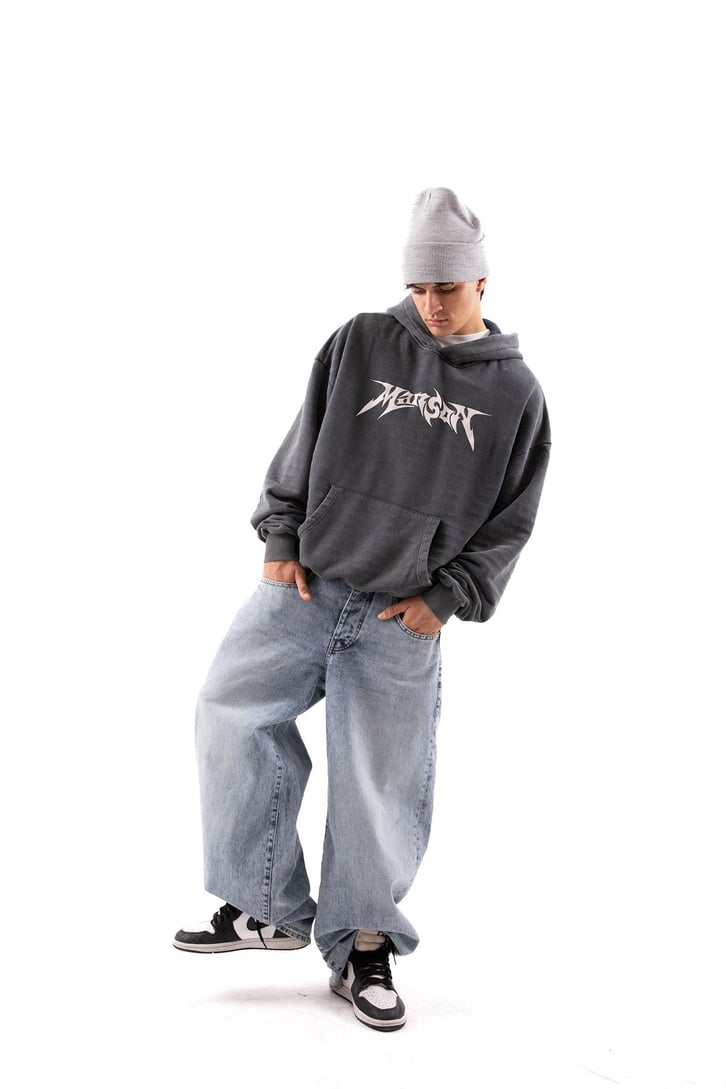 Manson Baskılı Acid Wash Oversize Hoodie