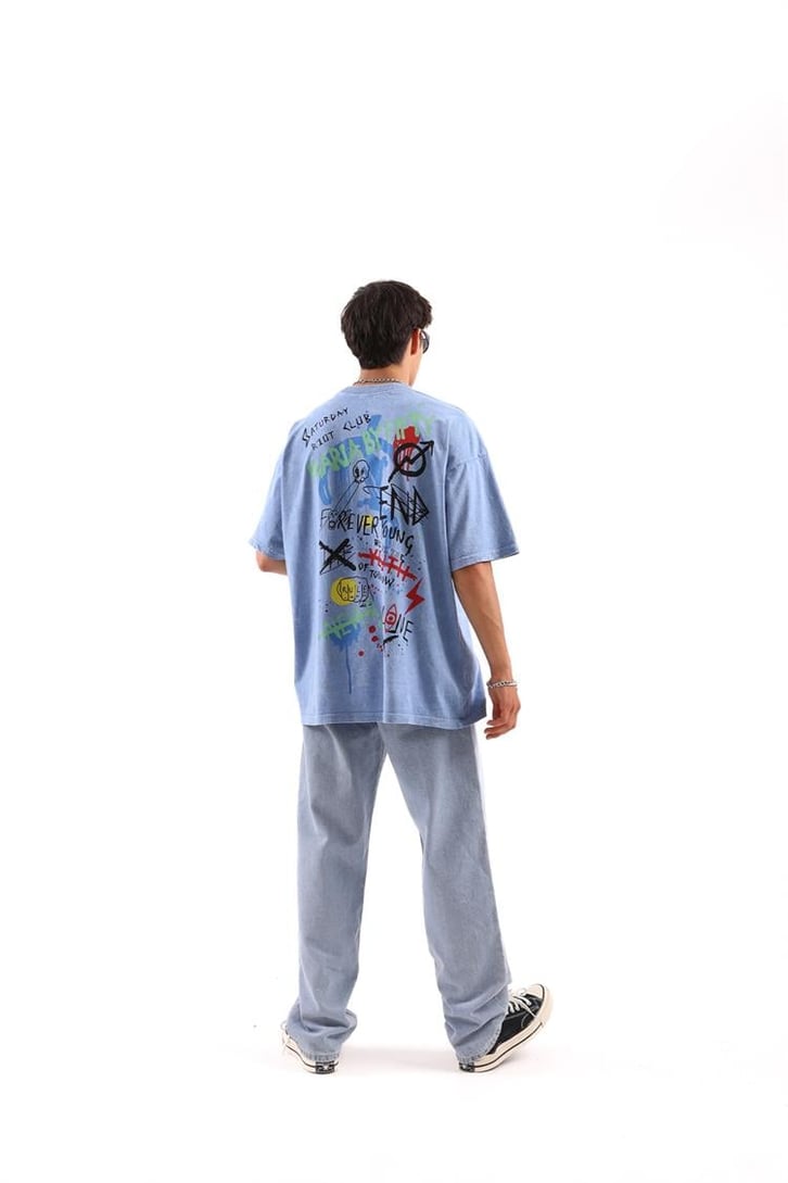 Maria by Fifty Baskılı Mavi Oversize Tshirt
