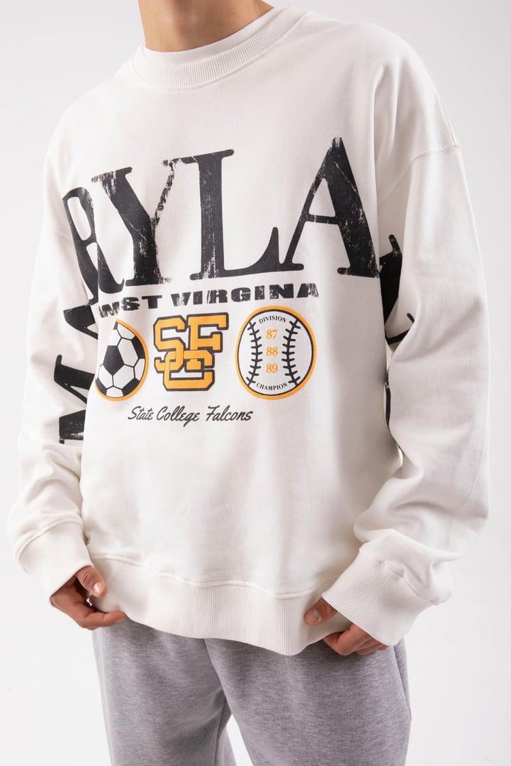 Maryland Baskılı Ekru Oversize Sweatshirt