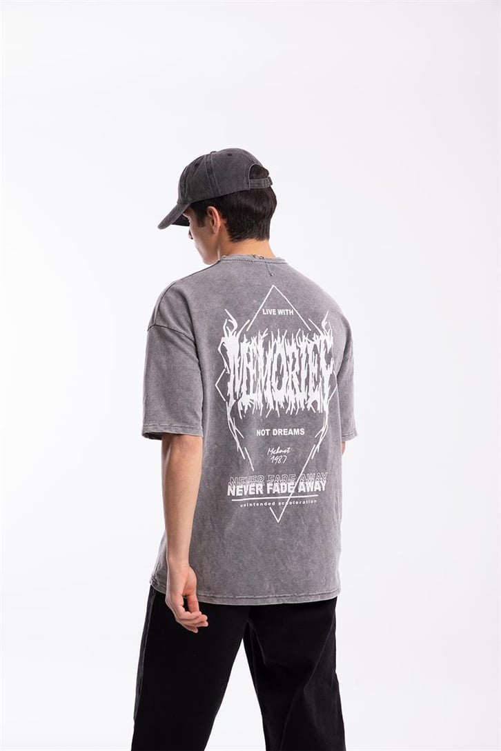 Memories Baskılı Acid Wash Oversize Tshirt
