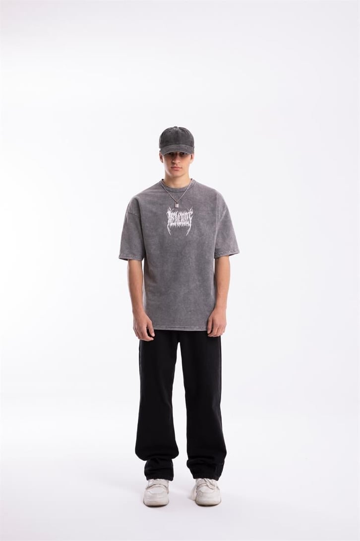 Memories Baskılı Acid Wash Oversize Tshirt