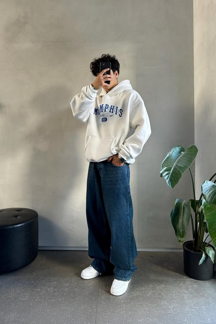 Memphis Baskılı Oversize Hoodie