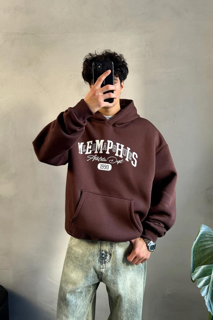 Memphis Baskılı Oversize Hoodie