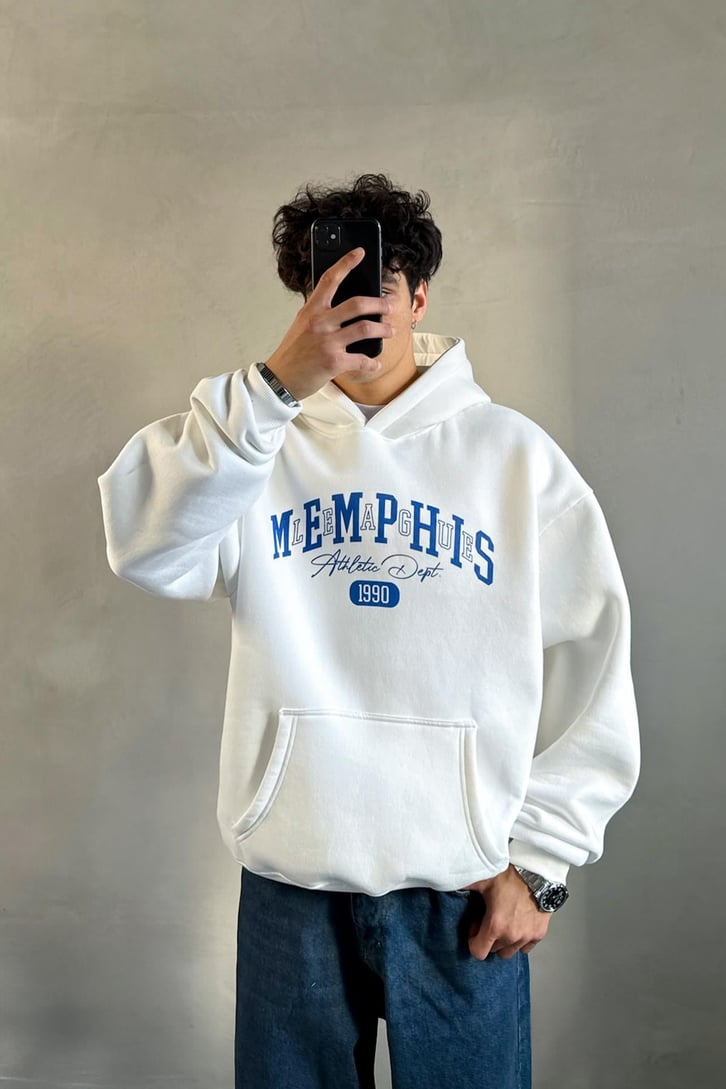 Memphis Baskılı Oversize Hoodie