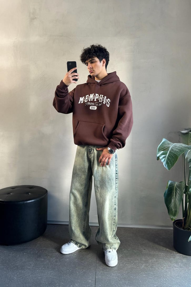 Memphis Baskılı Oversize Hoodie